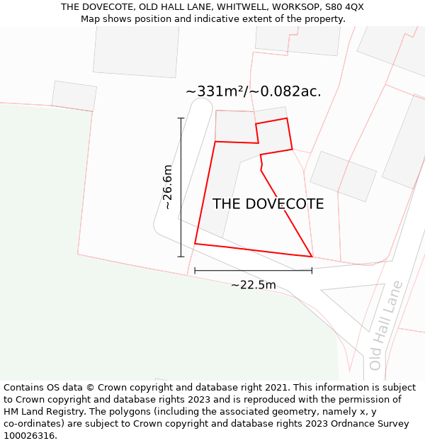 THE DOVECOTE, OLD HALL LANE, WHITWELL, WORKSOP, S80 4QX: Plot and title map