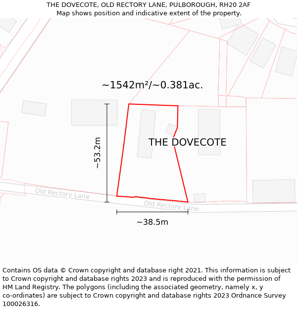 THE DOVECOTE, OLD RECTORY LANE, PULBOROUGH, RH20 2AF: Plot and title map