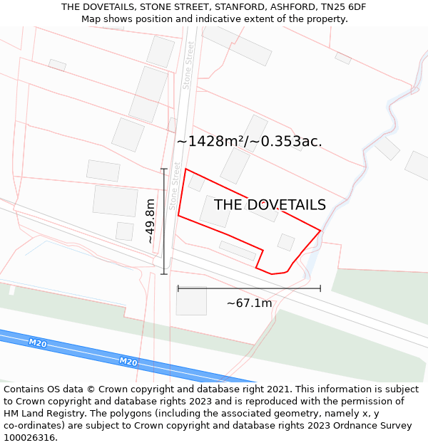 THE DOVETAILS, STONE STREET, STANFORD, ASHFORD, TN25 6DF: Plot and title map