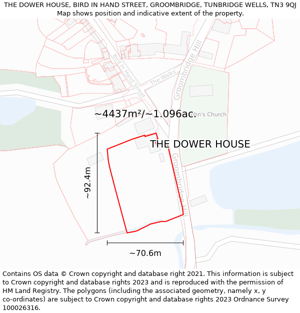 THE DOWER HOUSE, BIRD IN HAND STREET, GROOMBRIDGE, TUNBRIDGE WELLS, TN3 9QJ: Plot and title map