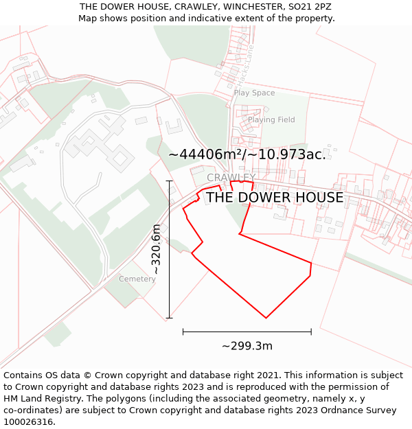 THE DOWER HOUSE, CRAWLEY, WINCHESTER, SO21 2PZ: Plot and title map