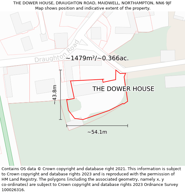 THE DOWER HOUSE, DRAUGHTON ROAD, MAIDWELL, NORTHAMPTON, NN6 9JF: Plot and title map