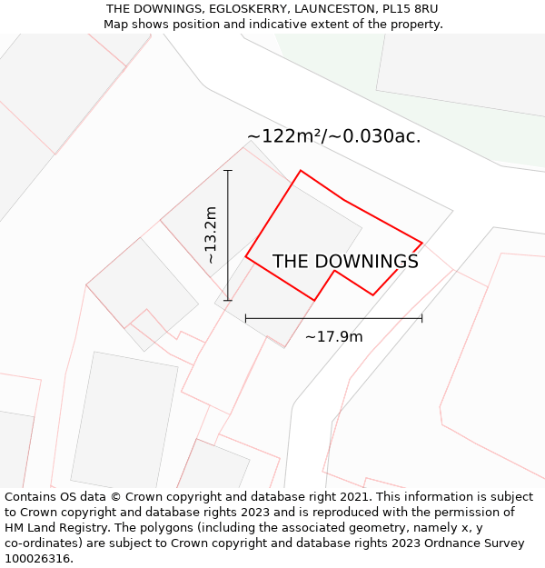 THE DOWNINGS, EGLOSKERRY, LAUNCESTON, PL15 8RU: Plot and title map
