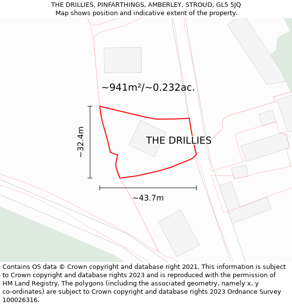 THE DRILLIES, PINFARTHINGS, AMBERLEY, STROUD, GL5 5JQ: Plot and title map