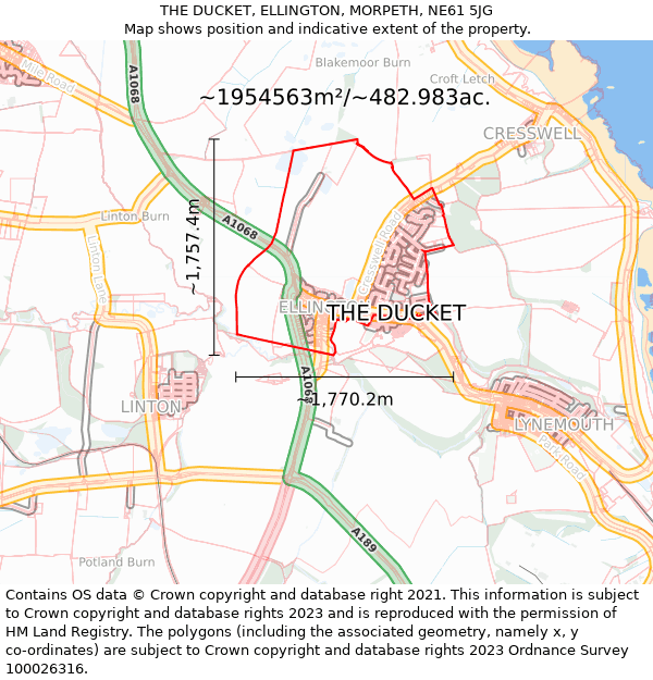 THE DUCKET, ELLINGTON, MORPETH, NE61 5JG: Plot and title map
