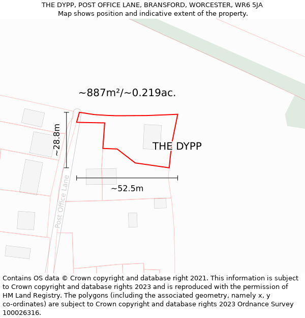 THE DYPP, POST OFFICE LANE, BRANSFORD, WORCESTER, WR6 5JA: Plot and title map