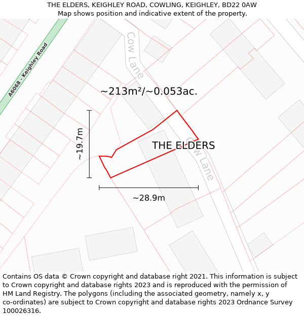 THE ELDERS, KEIGHLEY ROAD, COWLING, KEIGHLEY, BD22 0AW: Plot and title map