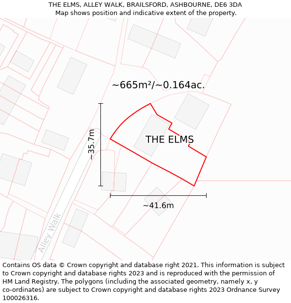 THE ELMS, ALLEY WALK, BRAILSFORD, ASHBOURNE, DE6 3DA: Plot and title map