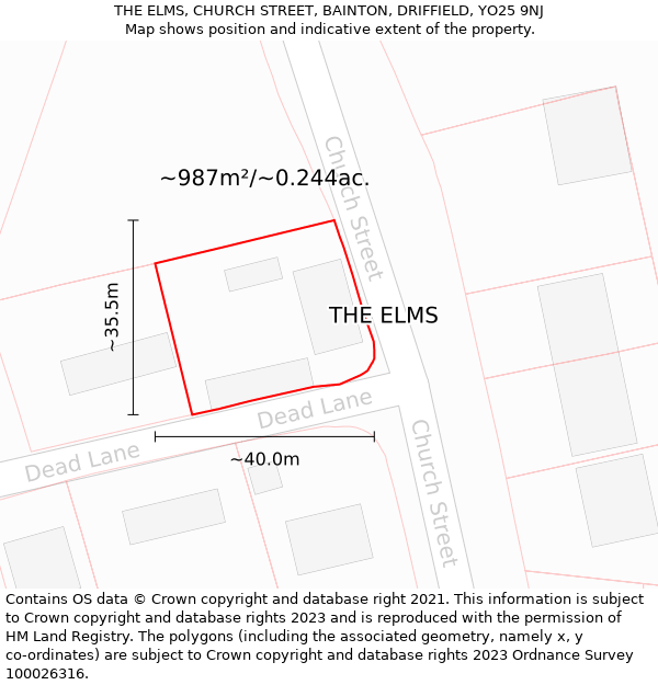 THE ELMS, CHURCH STREET, BAINTON, DRIFFIELD, YO25 9NJ: Plot and title map