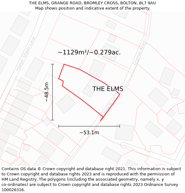 THE ELMS, GRANGE ROAD, BROMLEY CROSS, BOLTON, BL7 9AU: Plot and title map
