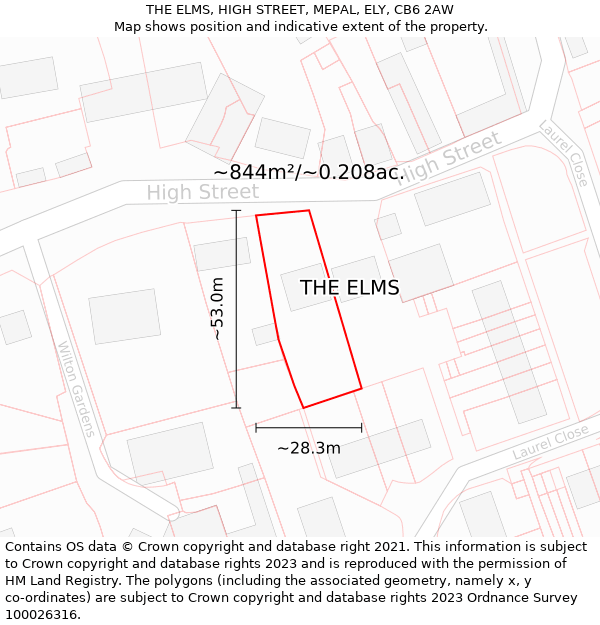 THE ELMS, HIGH STREET, MEPAL, ELY, CB6 2AW: Plot and title map