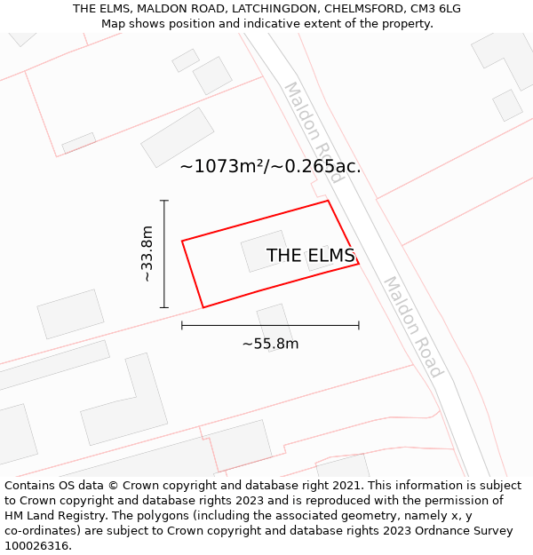 THE ELMS, MALDON ROAD, LATCHINGDON, CHELMSFORD, CM3 6LG: Plot and title map