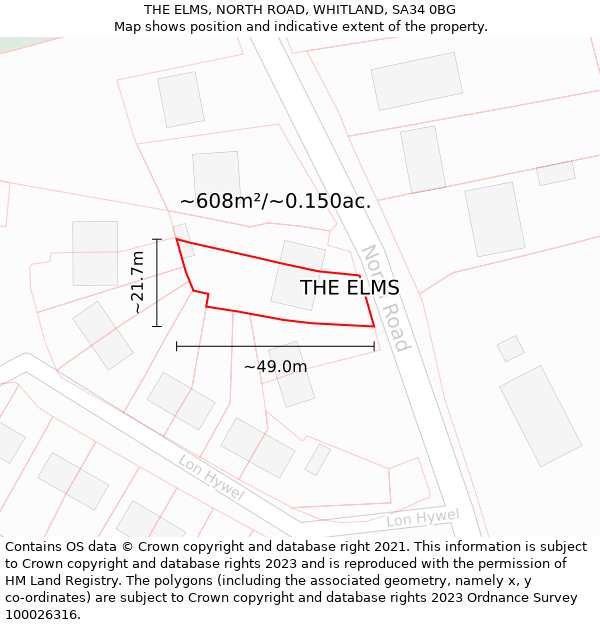 THE ELMS, NORTH ROAD, WHITLAND, SA34 0BG: Plot and title map