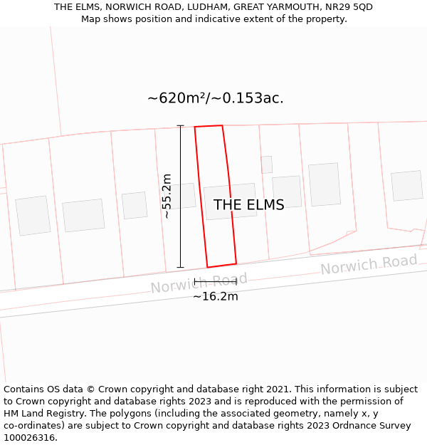 THE ELMS, NORWICH ROAD, LUDHAM, GREAT YARMOUTH, NR29 5QD: Plot and title map