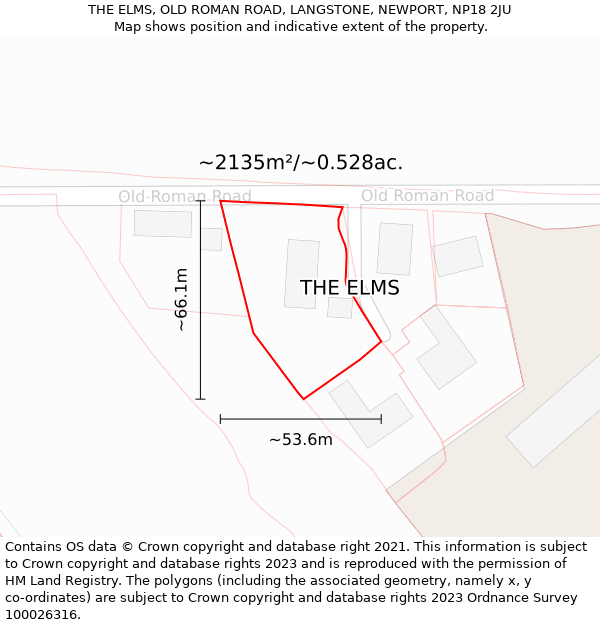 THE ELMS, OLD ROMAN ROAD, LANGSTONE, NEWPORT, NP18 2JU: Plot and title map