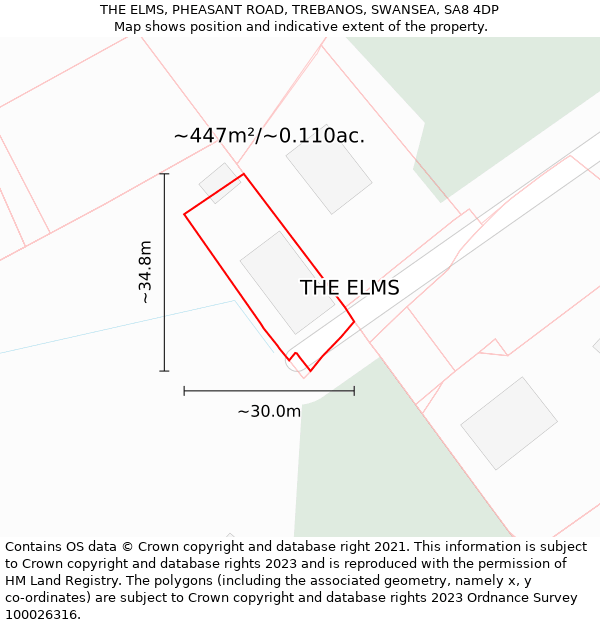 THE ELMS, PHEASANT ROAD, TREBANOS, SWANSEA, SA8 4DP: Plot and title map