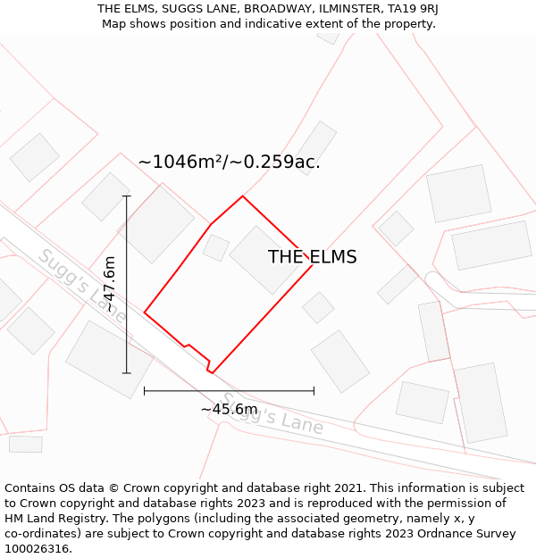 THE ELMS, SUGGS LANE, BROADWAY, ILMINSTER, TA19 9RJ: Plot and title map