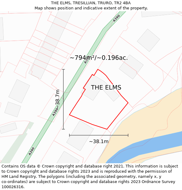 THE ELMS, TRESILLIAN, TRURO, TR2 4BA: Plot and title map