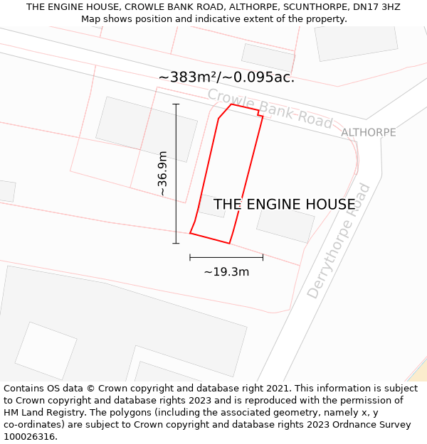 THE ENGINE HOUSE, CROWLE BANK ROAD, ALTHORPE, SCUNTHORPE, DN17 3HZ: Plot and title map