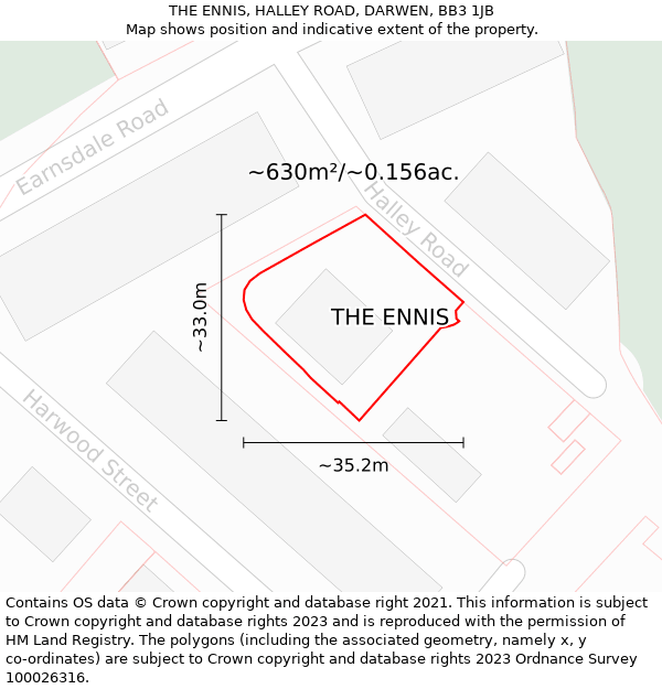 THE ENNIS, HALLEY ROAD, DARWEN, BB3 1JB: Plot and title map