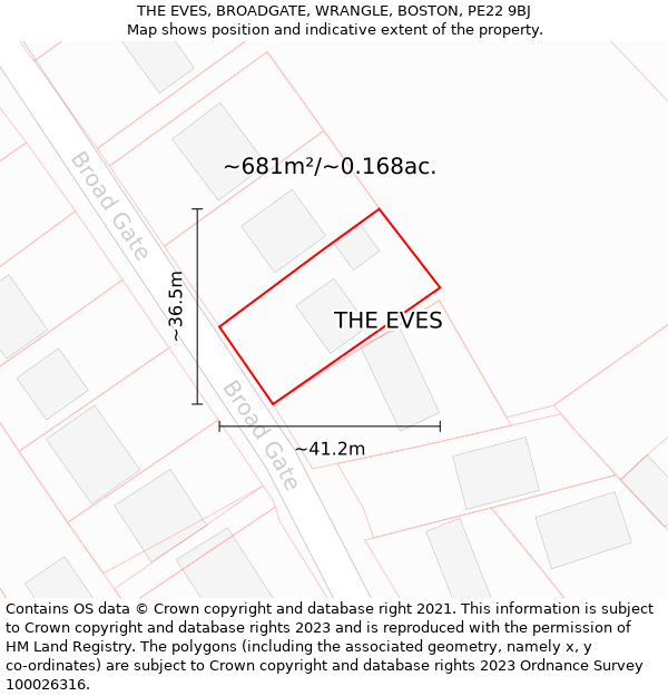 THE EVES, BROADGATE, WRANGLE, BOSTON, PE22 9BJ: Plot and title map