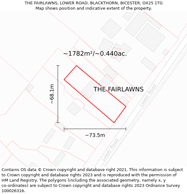 THE FAIRLAWNS, LOWER ROAD, BLACKTHORN, BICESTER, OX25 1TG: Plot and title map