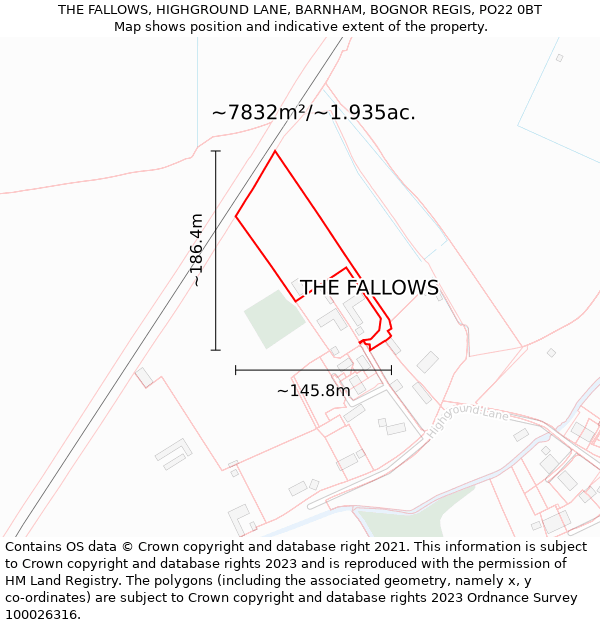 THE FALLOWS, HIGHGROUND LANE, BARNHAM, BOGNOR REGIS, PO22 0BT: Plot and title map