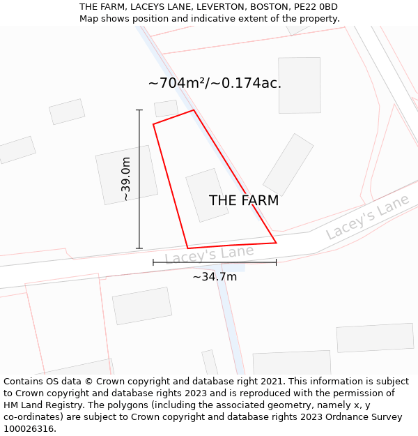 THE FARM, LACEYS LANE, LEVERTON, BOSTON, PE22 0BD: Plot and title map