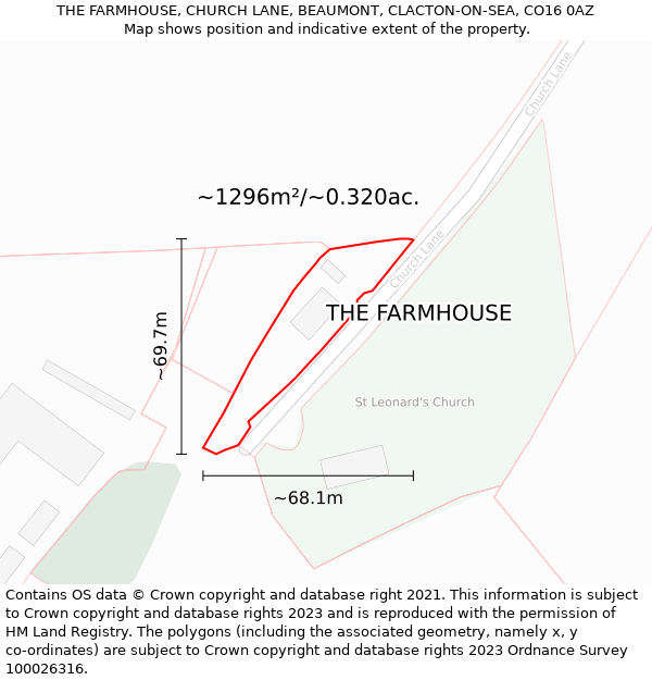 THE FARMHOUSE, CHURCH LANE, BEAUMONT, CLACTON-ON-SEA, CO16 0AZ: Plot and title map