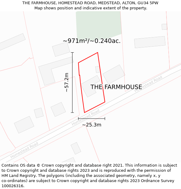 THE FARMHOUSE, HOMESTEAD ROAD, MEDSTEAD, ALTON, GU34 5PW: Plot and title map