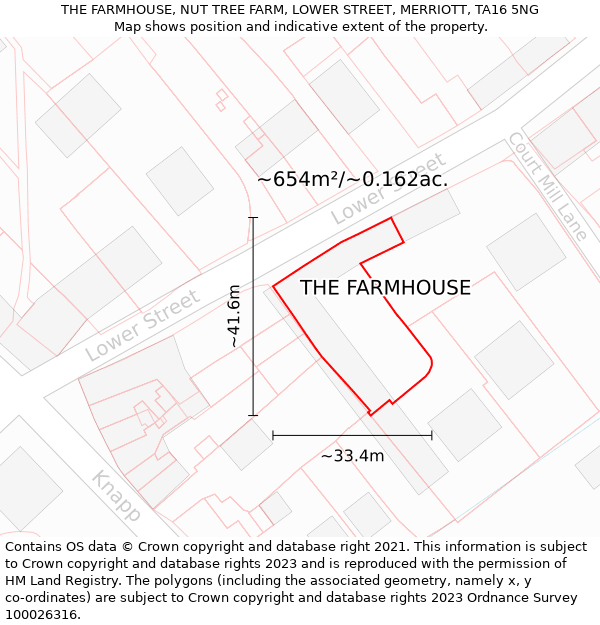 THE FARMHOUSE, NUT TREE FARM, LOWER STREET, MERRIOTT, TA16 5NG: Plot and title map