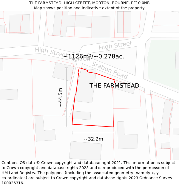 THE FARMSTEAD, HIGH STREET, MORTON, BOURNE, PE10 0NR: Plot and title map