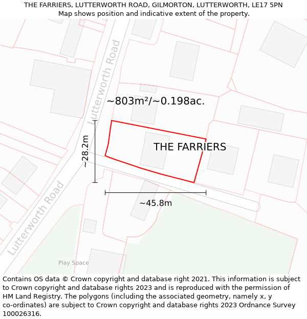 THE FARRIERS, LUTTERWORTH ROAD, GILMORTON, LUTTERWORTH, LE17 5PN: Plot and title map