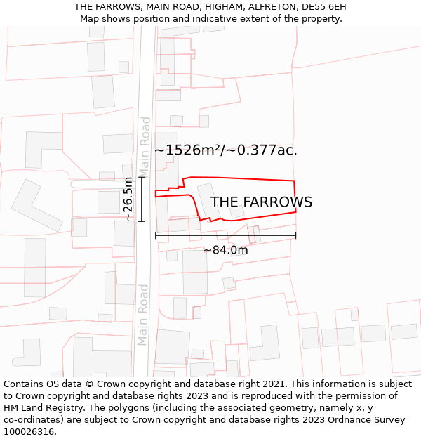 THE FARROWS, MAIN ROAD, HIGHAM, ALFRETON, DE55 6EH: Plot and title map