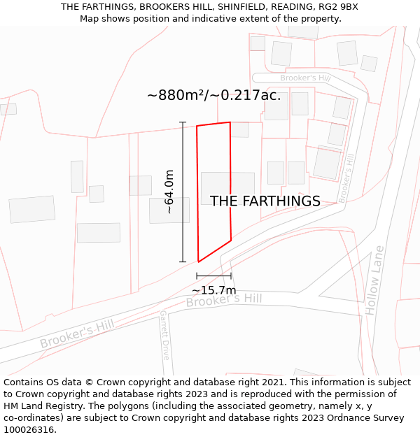 THE FARTHINGS, BROOKERS HILL, SHINFIELD, READING, RG2 9BX: Plot and title map