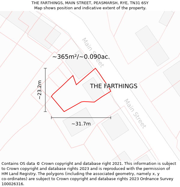 THE FARTHINGS, MAIN STREET, PEASMARSH, RYE, TN31 6SY: Plot and title map