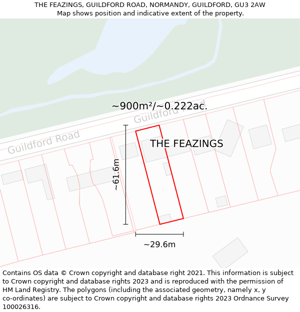 THE FEAZINGS, GUILDFORD ROAD, NORMANDY, GUILDFORD, GU3 2AW: Plot and title map