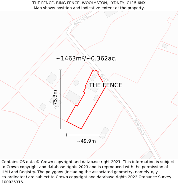 THE FENCE, RING FENCE, WOOLASTON, LYDNEY, GL15 6NX: Plot and title map