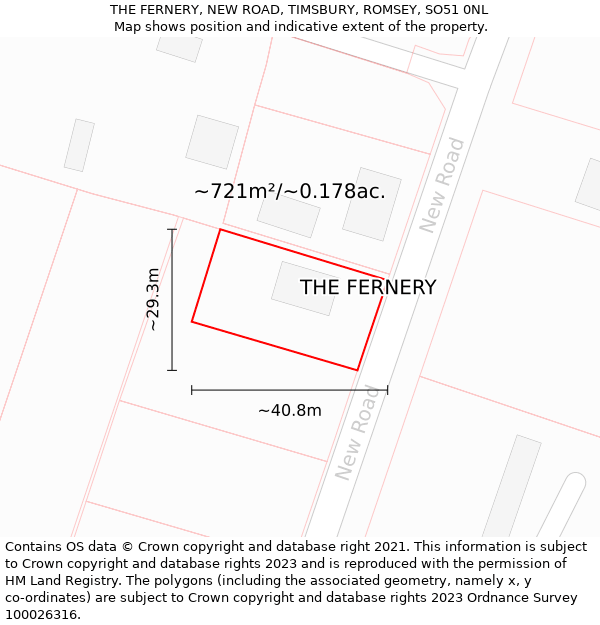 THE FERNERY, NEW ROAD, TIMSBURY, ROMSEY, SO51 0NL: Plot and title map