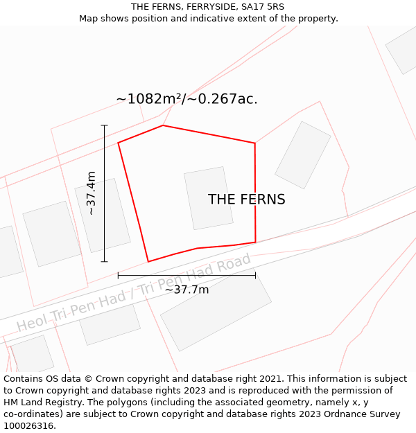 THE FERNS, FERRYSIDE, SA17 5RS: Plot and title map