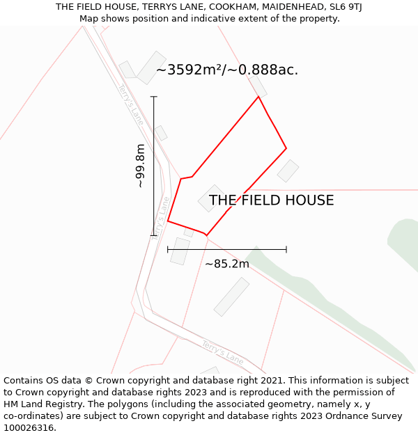 THE FIELD HOUSE, TERRYS LANE, COOKHAM, MAIDENHEAD, SL6 9TJ: Plot and title map