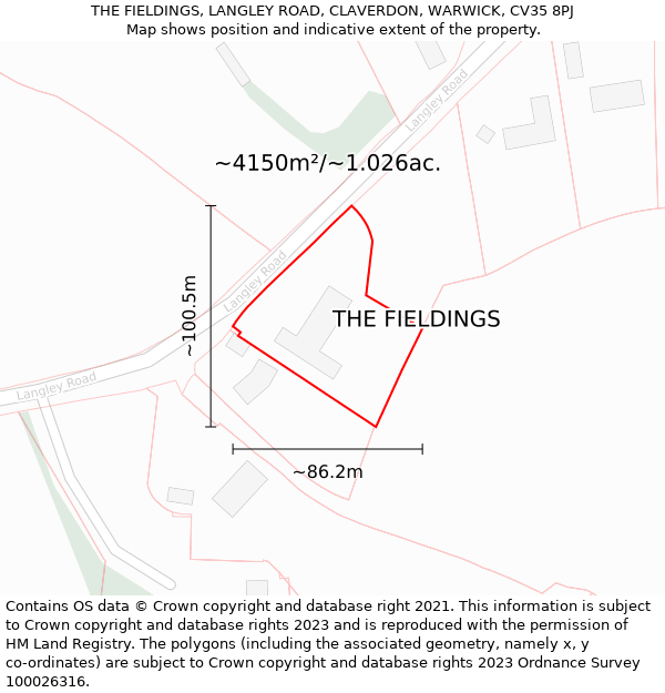 THE FIELDINGS, LANGLEY ROAD, CLAVERDON, WARWICK, CV35 8PJ: Plot and title map