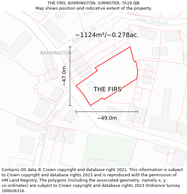 THE FIRS, BARRINGTON, ILMINSTER, TA19 0JB: Plot and title map