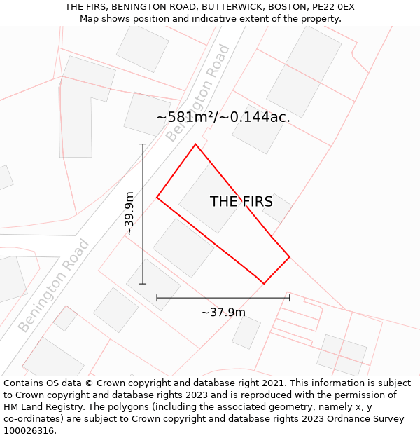 THE FIRS, BENINGTON ROAD, BUTTERWICK, BOSTON, PE22 0EX: Plot and title map