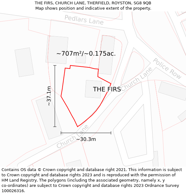 THE FIRS, CHURCH LANE, THERFIELD, ROYSTON, SG8 9QB: Plot and title map