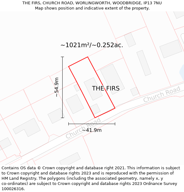 THE FIRS, CHURCH ROAD, WORLINGWORTH, WOODBRIDGE, IP13 7NU: Plot and title map