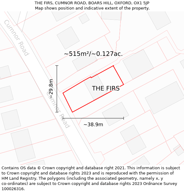 THE FIRS, CUMNOR ROAD, BOARS HILL, OXFORD, OX1 5JP: Plot and title map