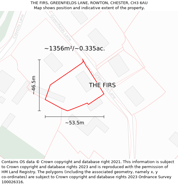 THE FIRS, GREENFIELDS LANE, ROWTON, CHESTER, CH3 6AU: Plot and title map