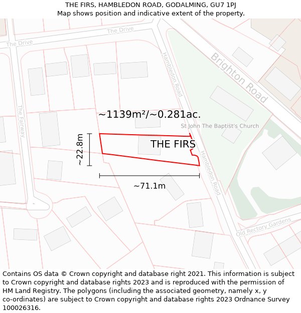 THE FIRS, HAMBLEDON ROAD, GODALMING, GU7 1PJ: Plot and title map