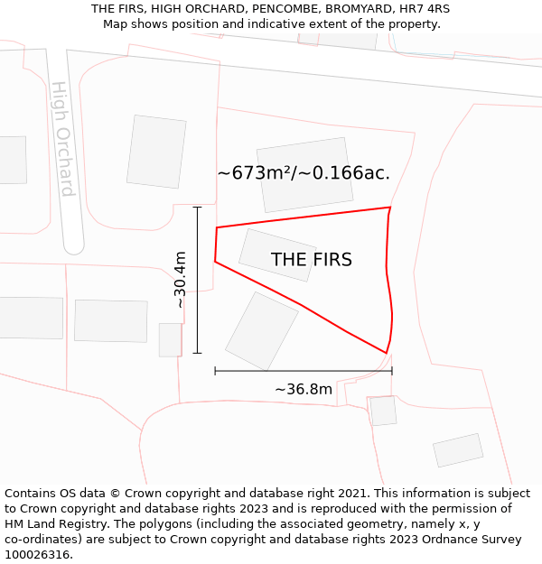 THE FIRS, HIGH ORCHARD, PENCOMBE, BROMYARD, HR7 4RS: Plot and title map
